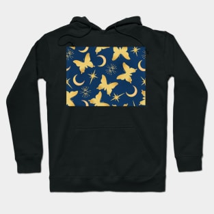 Gold Stamped Butterflies and Sunbursts on Blue Hoodie